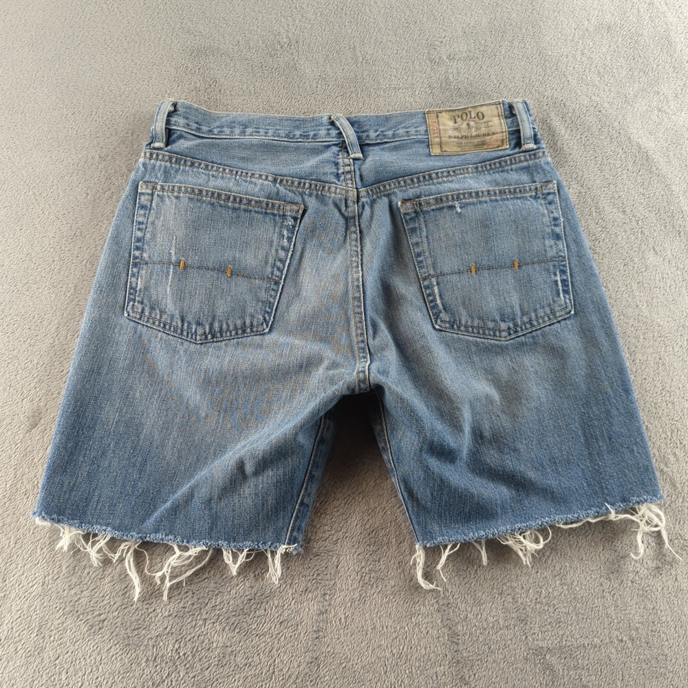 Polo Ralph Lauren Jean Shorts Mens 32 Blue Light Wash Vintage 67 Cut Off Jorts - Picture 3 of 15